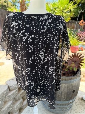 CAbi Black and White Printed Sheer Blouse